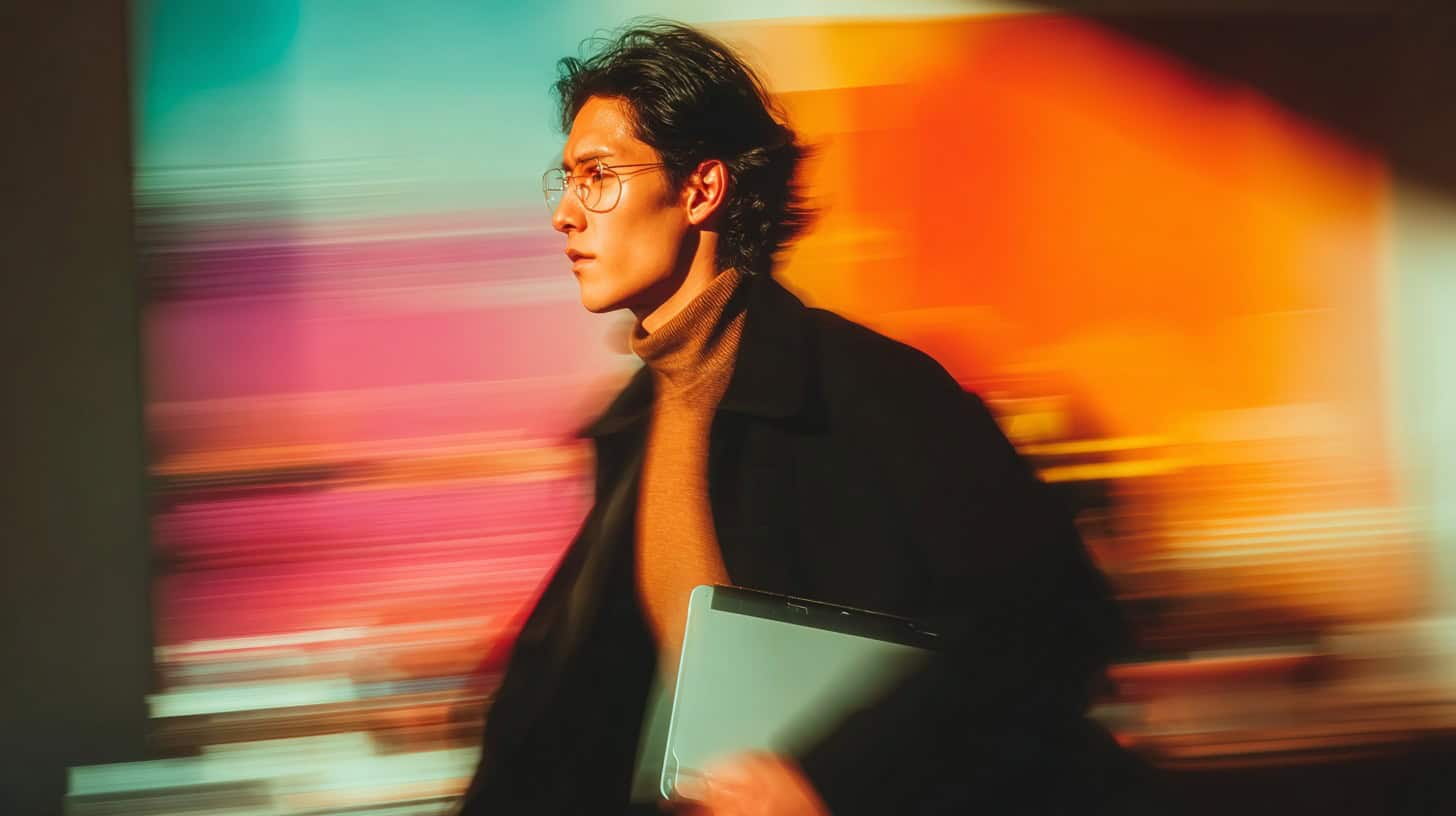 Person walking fast with a laptop in hand, symbolizing the rapid advancement of AI models like ChatGPT-5.