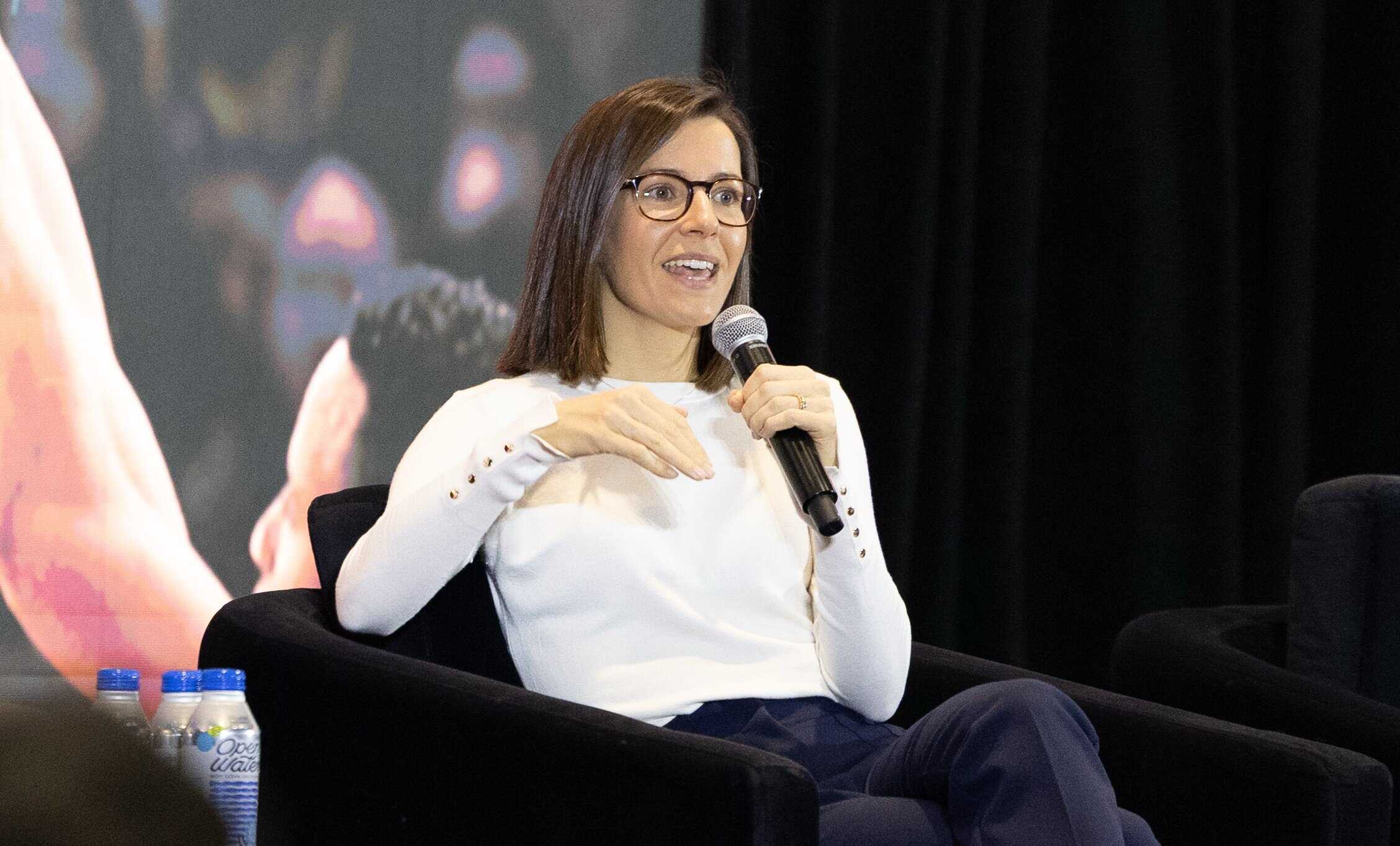 Anna Cejudo, co-founder of Founderz, speaking at the USC Next Level Sports conference about the use of artificial intelligence in women's football.