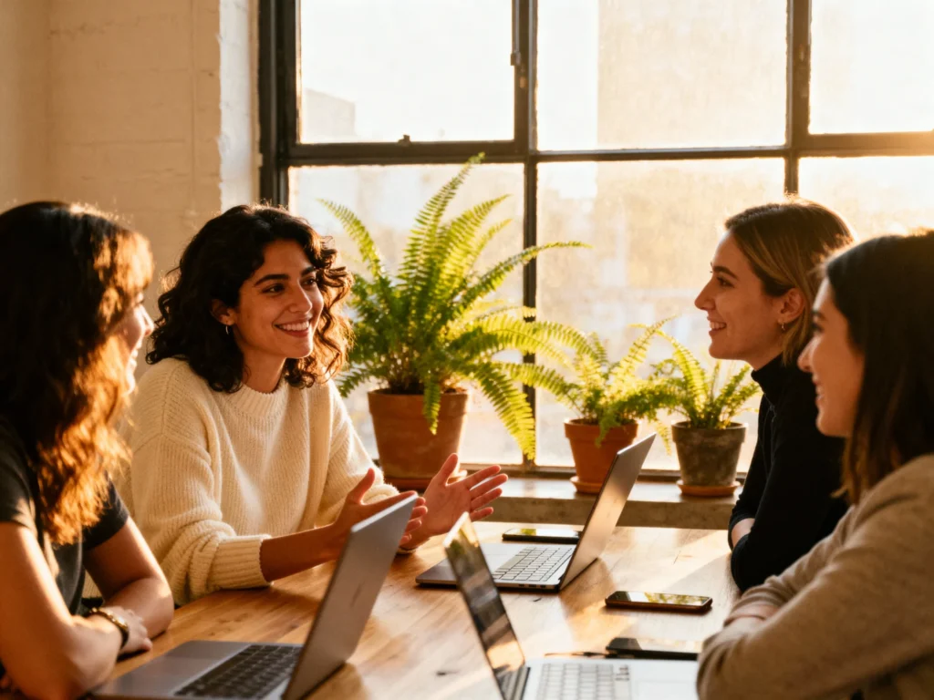 Grupo de mujeres trabajando con portátiles en una sesión de formación en inteligencia artificial dentro del programa AI Skills 4 Women.