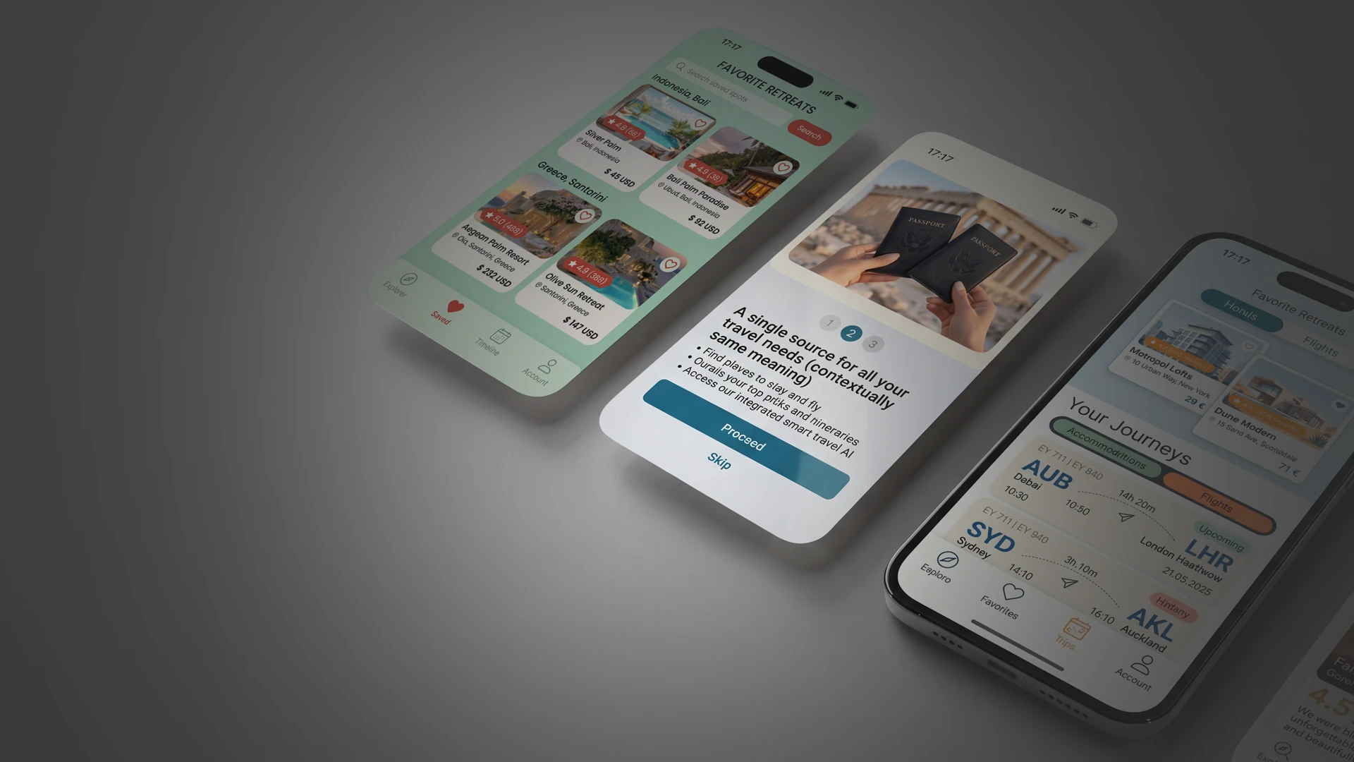 Tres móviles con pantallas de apps de salud, moda y compras online