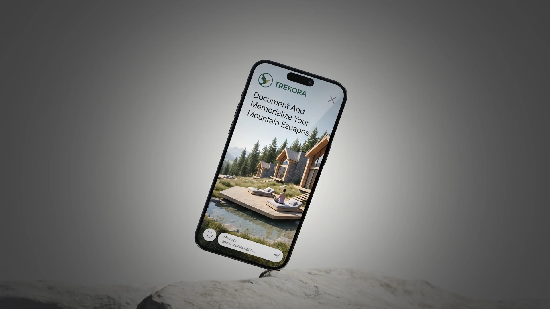 Smartphone con aplicación de viajes y fotografía de paisaje en pantalla